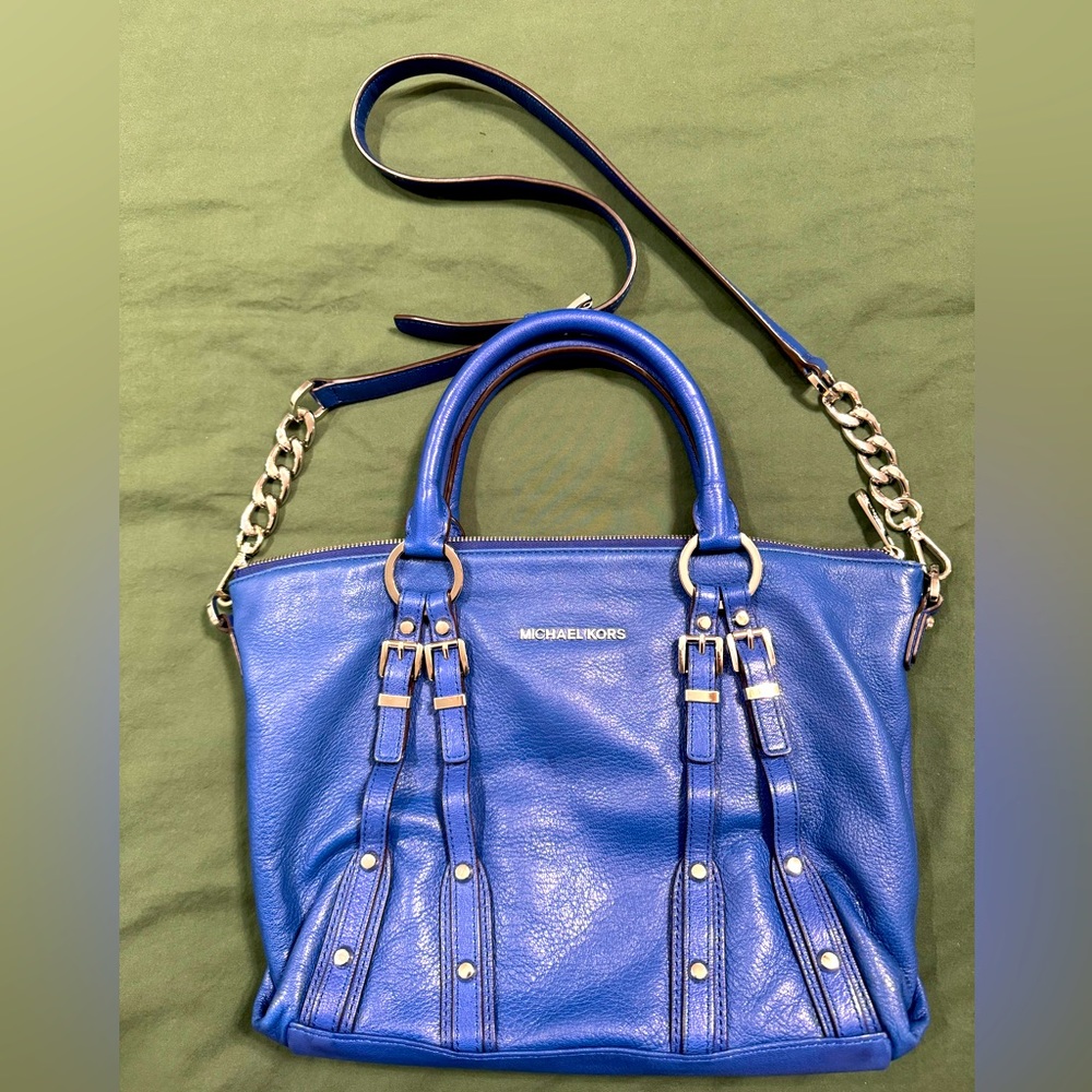 Michael Kors Tristan Blue Pebbled Leather Satchel